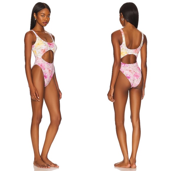 LOVESHACKFANCY X Hurley Cheeky One Piece in Hibiscus Cut Out Swimsuit Small New - Picture 2 of 9